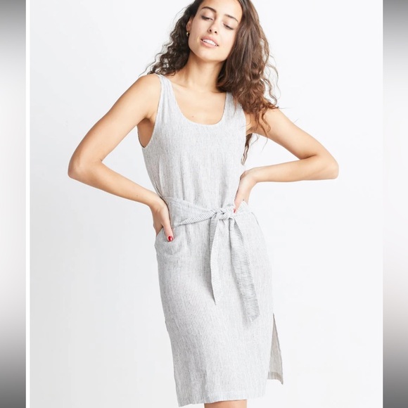 Marine Layer Brea Tie Front Linen Stripe Dress - Picture 2 of 9